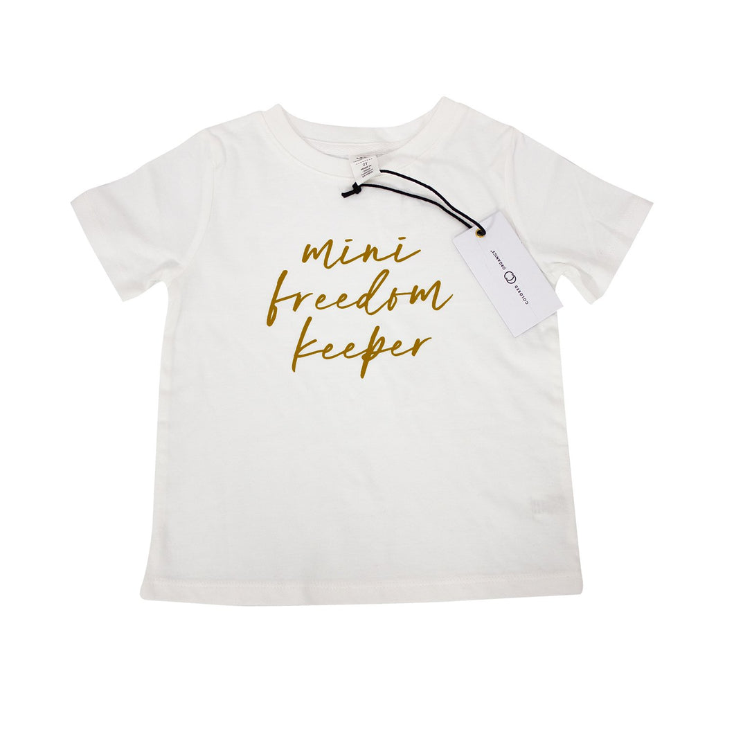 MINI FREEDOM KEEPER WHITE YOUTH TEE GOLD TEXT