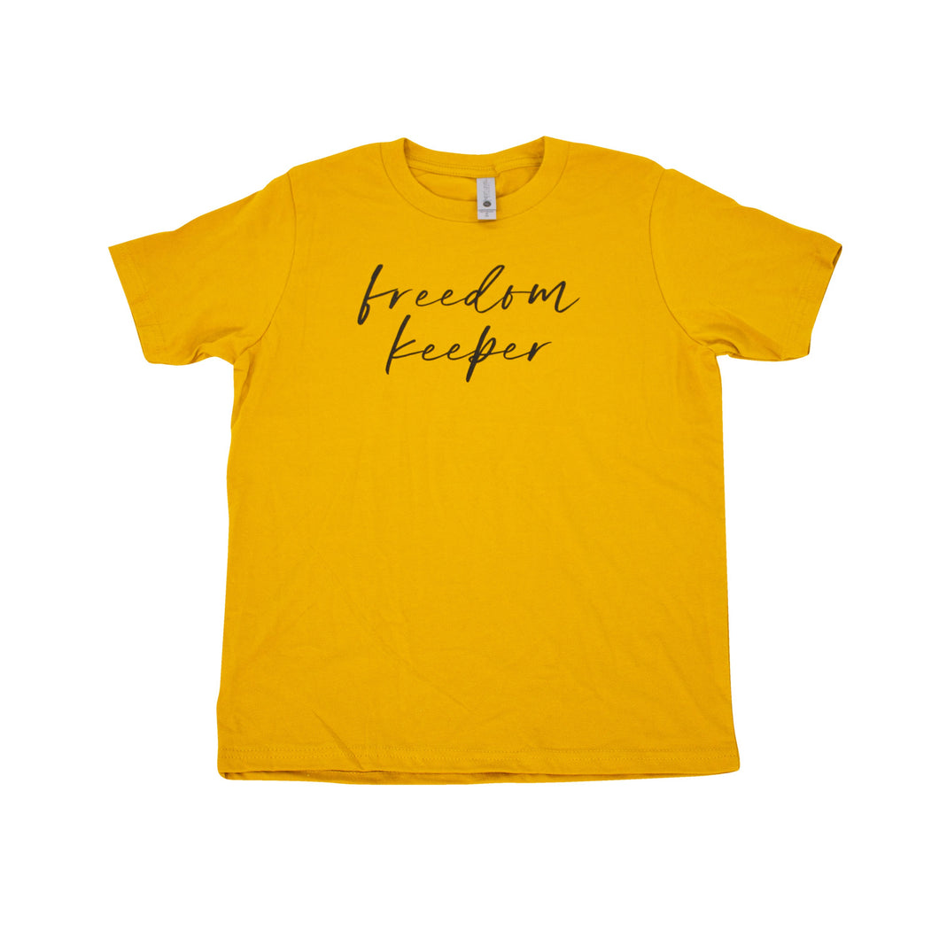 Freedom Keeper Script Youth Tee- Gold