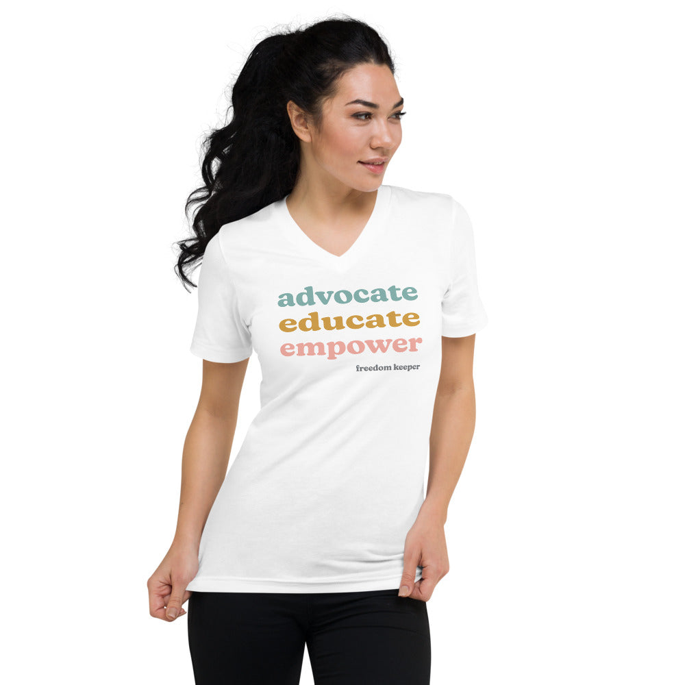 Advocate Educate Empower Placement V-Neck Tee